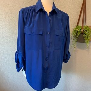 VINTAGE Partners Blouse Button Down Royal Blue 8
